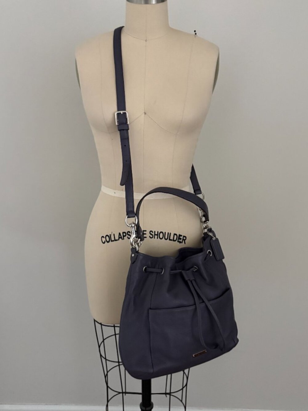 COACH Avery Purple/Indigo 2 Way Pebble Leather Drawstring Hobo Bucket Bag F27003